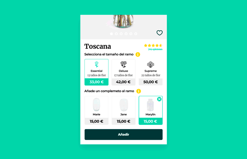 Micro-interaction: bouquet size selector