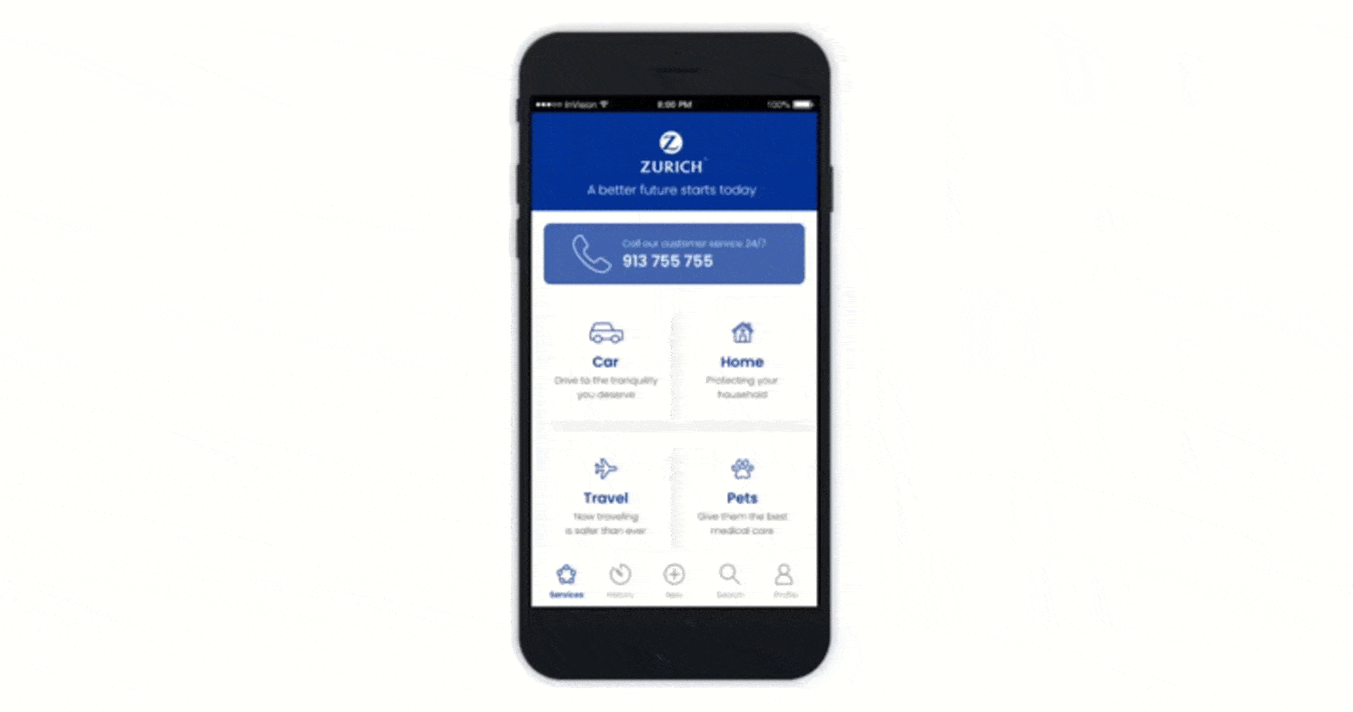 Interactive prototype, Zurich pet insurance app full contracting flow